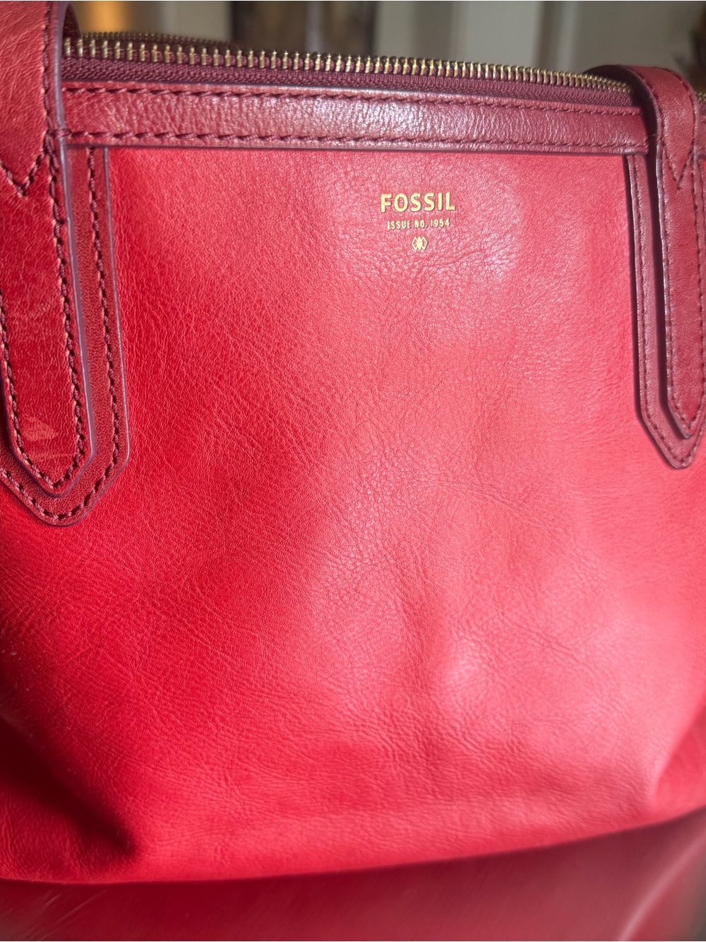 Fossil Red Leather & Pink Suede Tote Bag